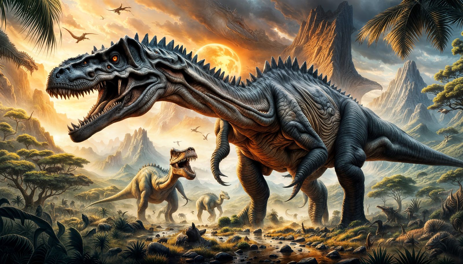 Epic Dinosaurs Roam Primeval Landscapes in Hyperdetailed Ill...