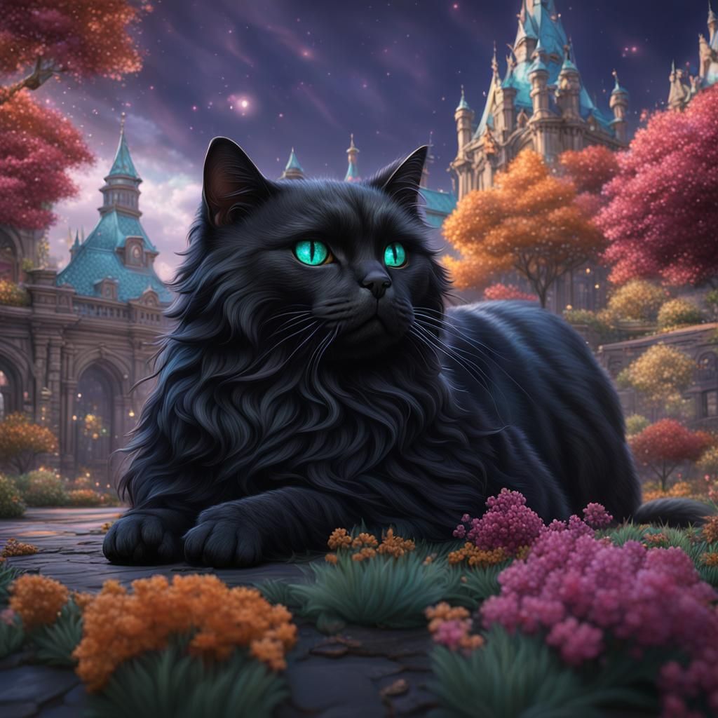 Fantastical Black Cat Detailed Matte Painting