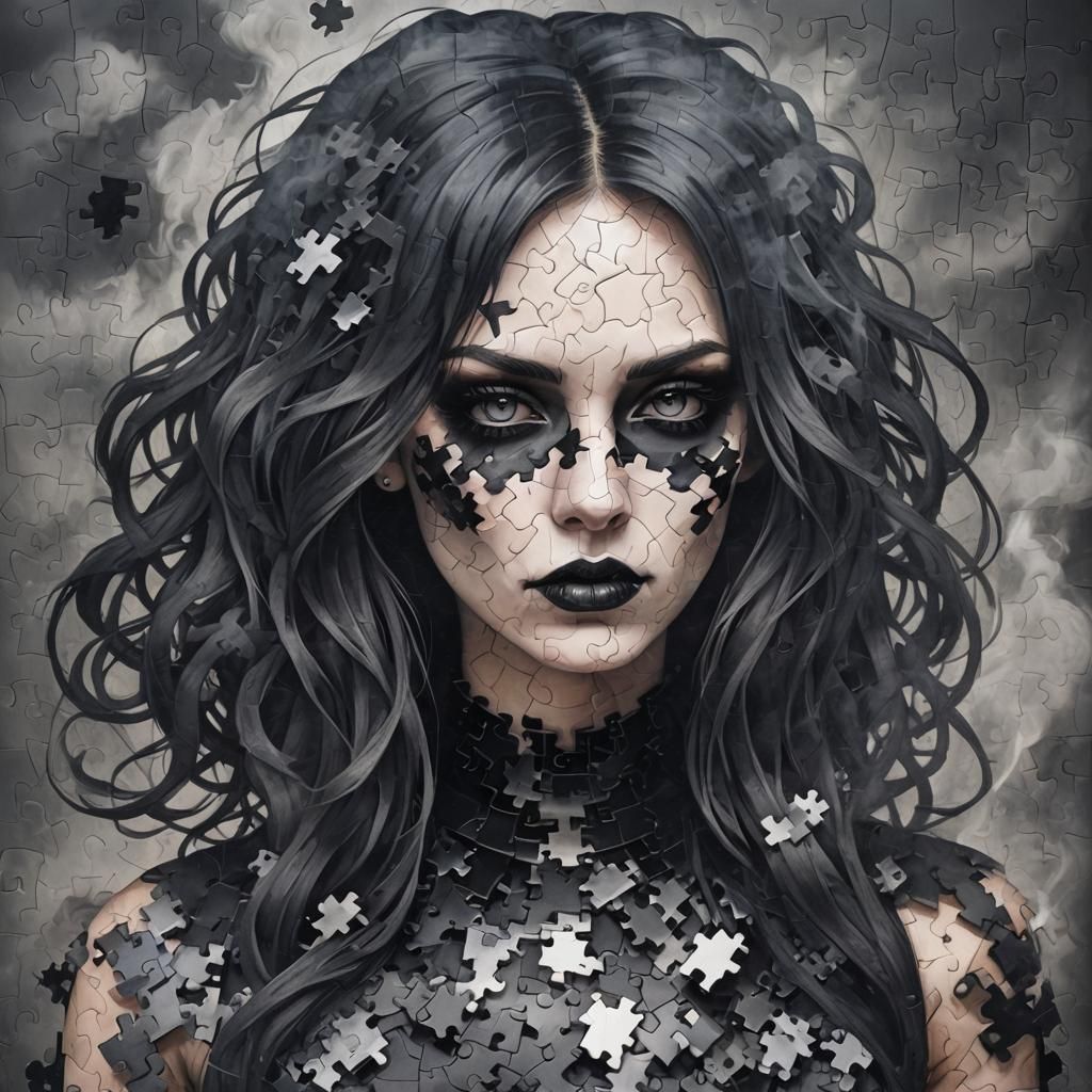 Gothic Puzzle Woman Smoking