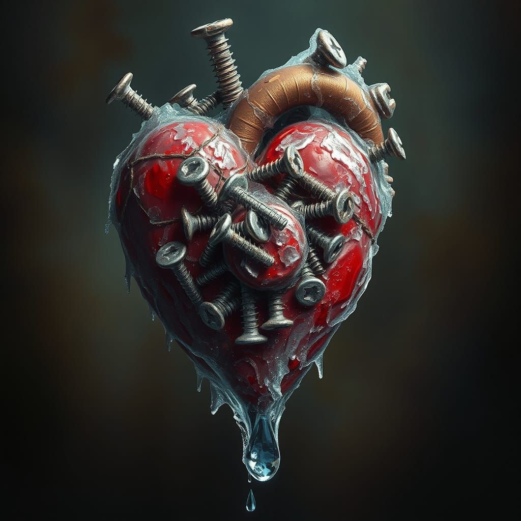 Surreal Frozen Heart Melting with Teardrop