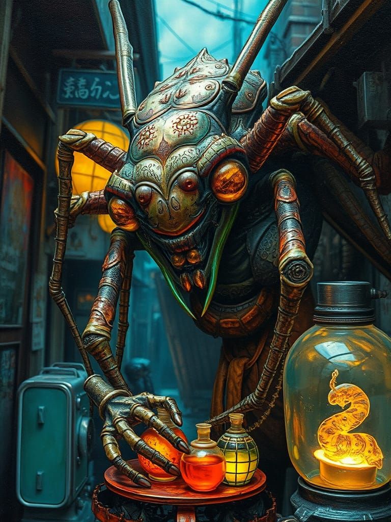 Alien Street Vendor in Surreal Exotic Market