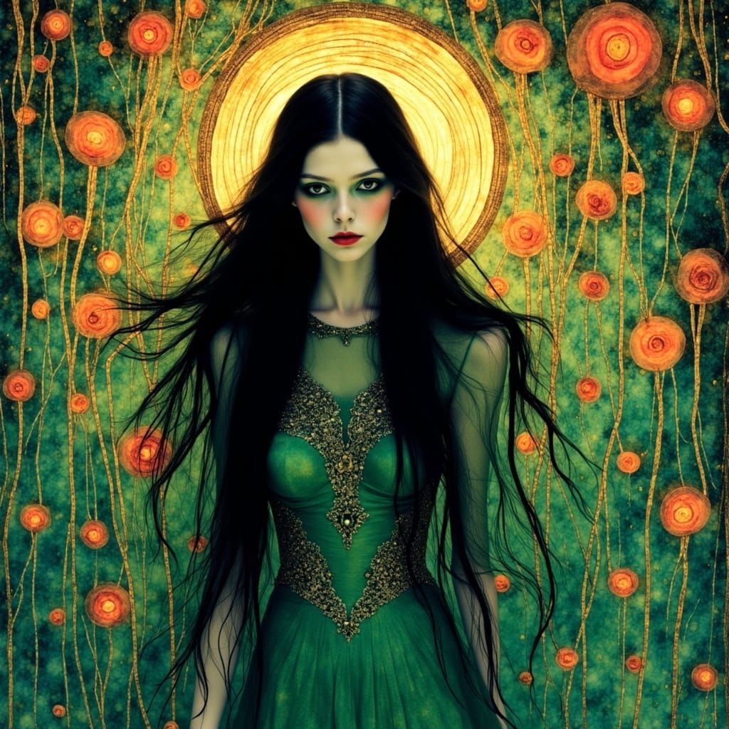 Ethereal Woman in a Surreal Nouveau Garden