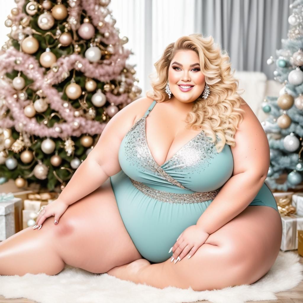 Plus Size Woman Celebrates Christmas in Pastel Colors