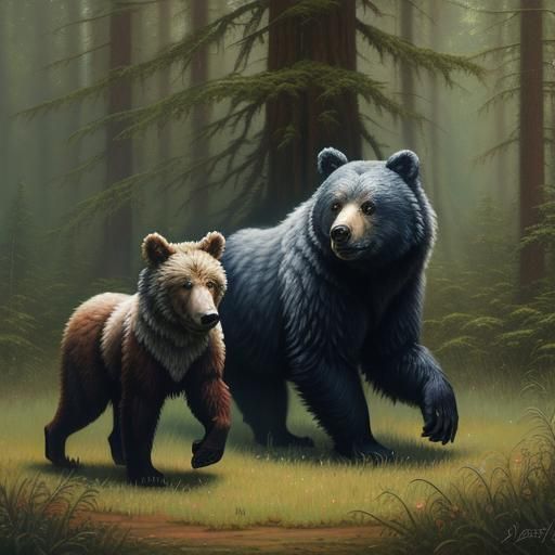 Bear and Wolf Forest Challenge as Oil Painting