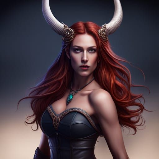 Woman with Horns and Jewelry, Dark Fantasy Art
