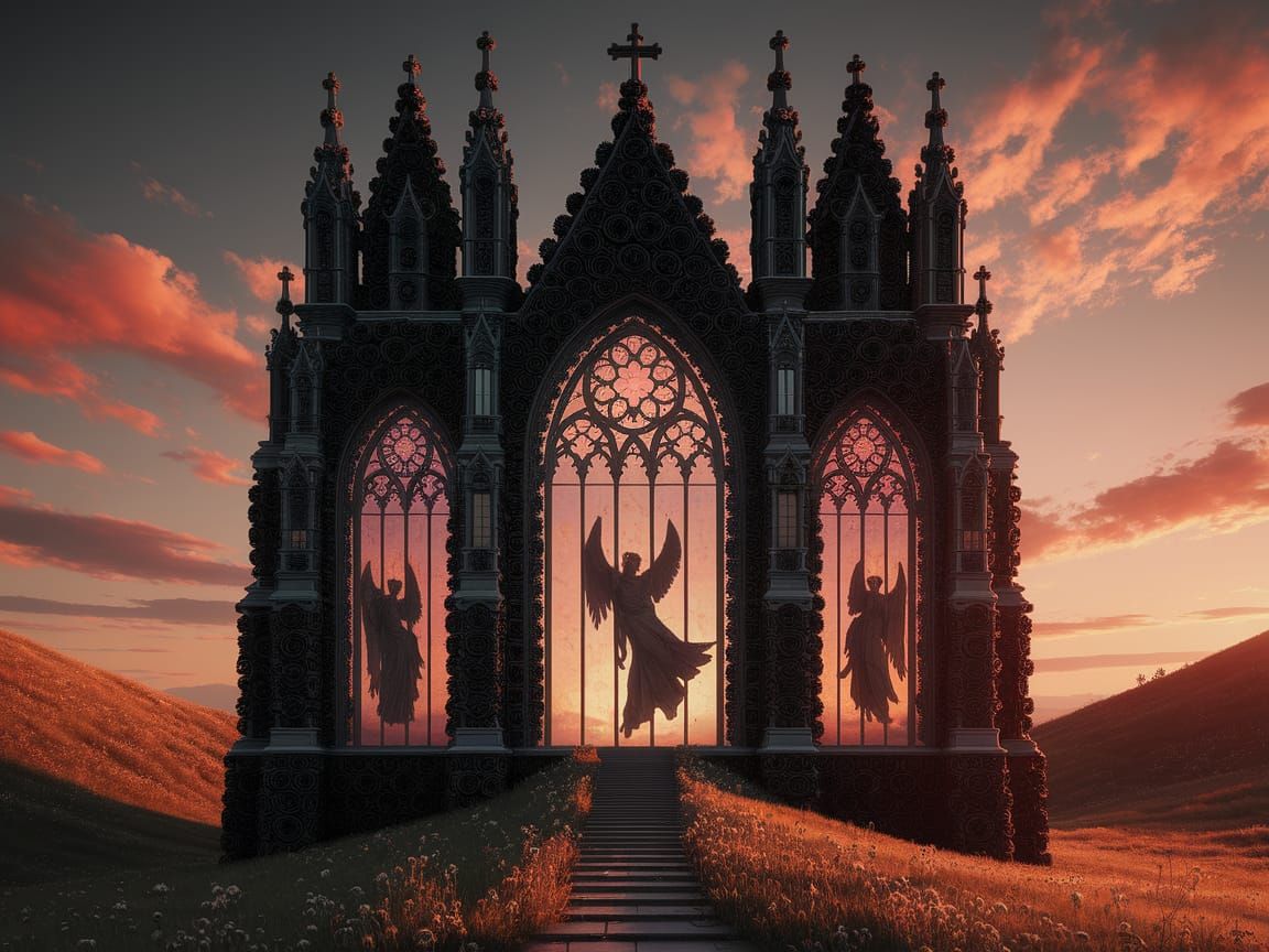 Gothic Rose Cathedral with Fallen Angel
