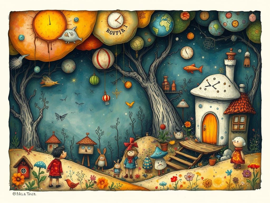 Whimsical Dreamscapes in Vibrant Colors and Intricate Textur...