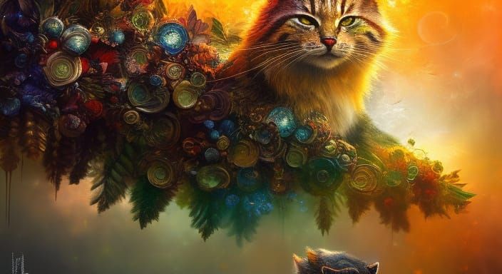 Hyperrealistic Cat on Pillow Mixed Media Painting