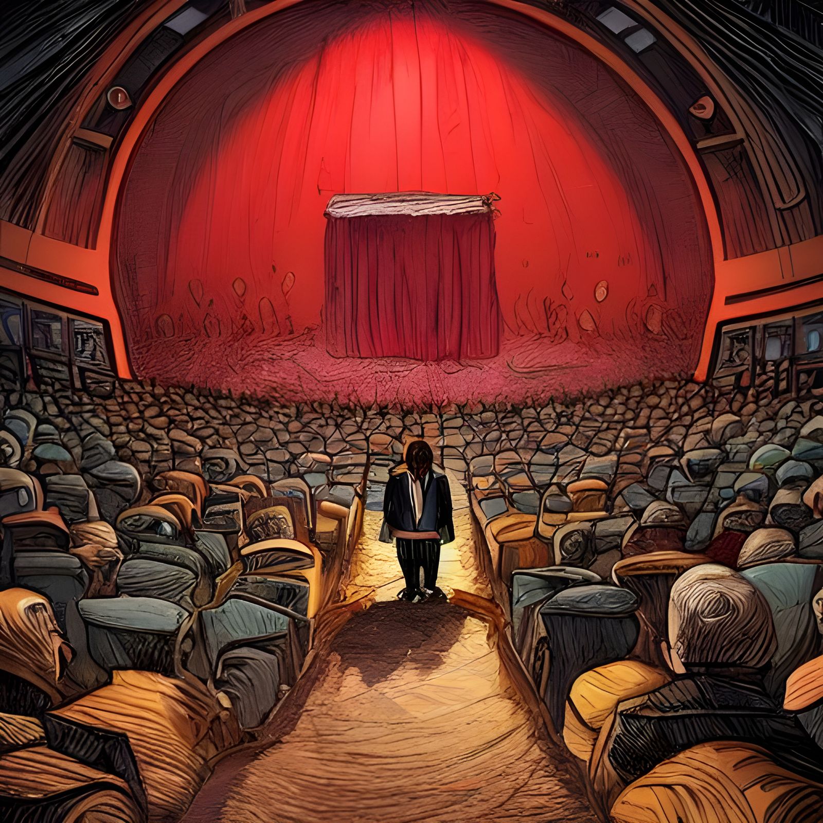 Ominous Stage Presence in Underground Comix Style