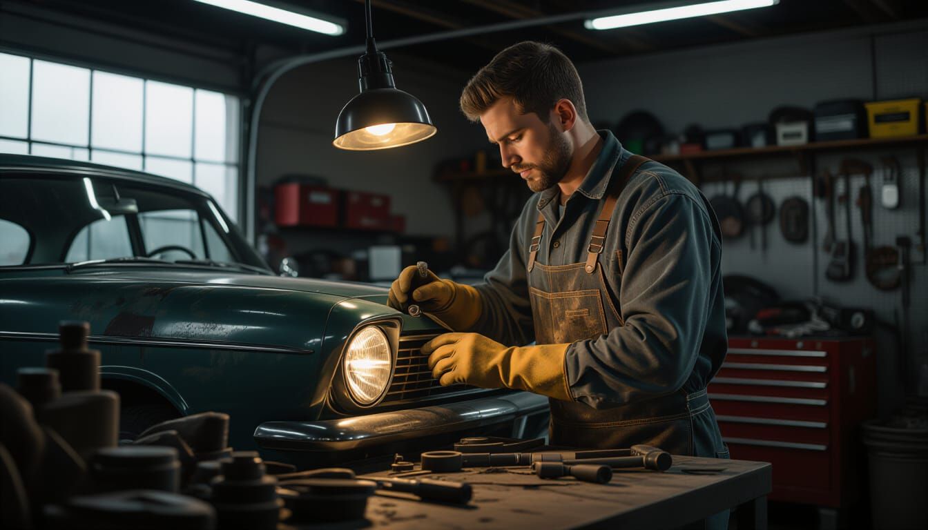 Mechanic Restores Car Headlight in Cinematic Workshop