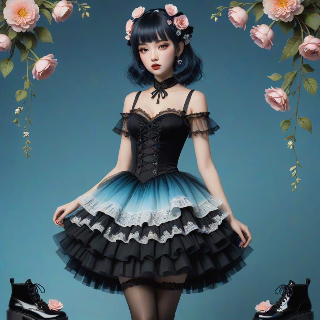 Kawaii Gothic Fashion Illustration in Ultra Realistic Style