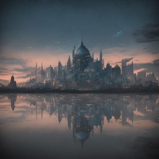 Dystopian Dome City in Magical Realism Painting