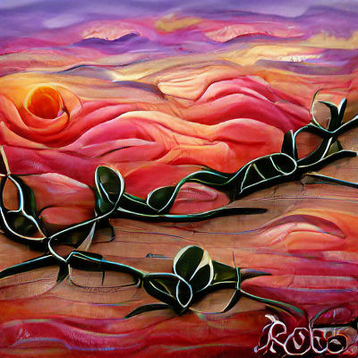 Rose Thorns Silhouette at Sunset Painting