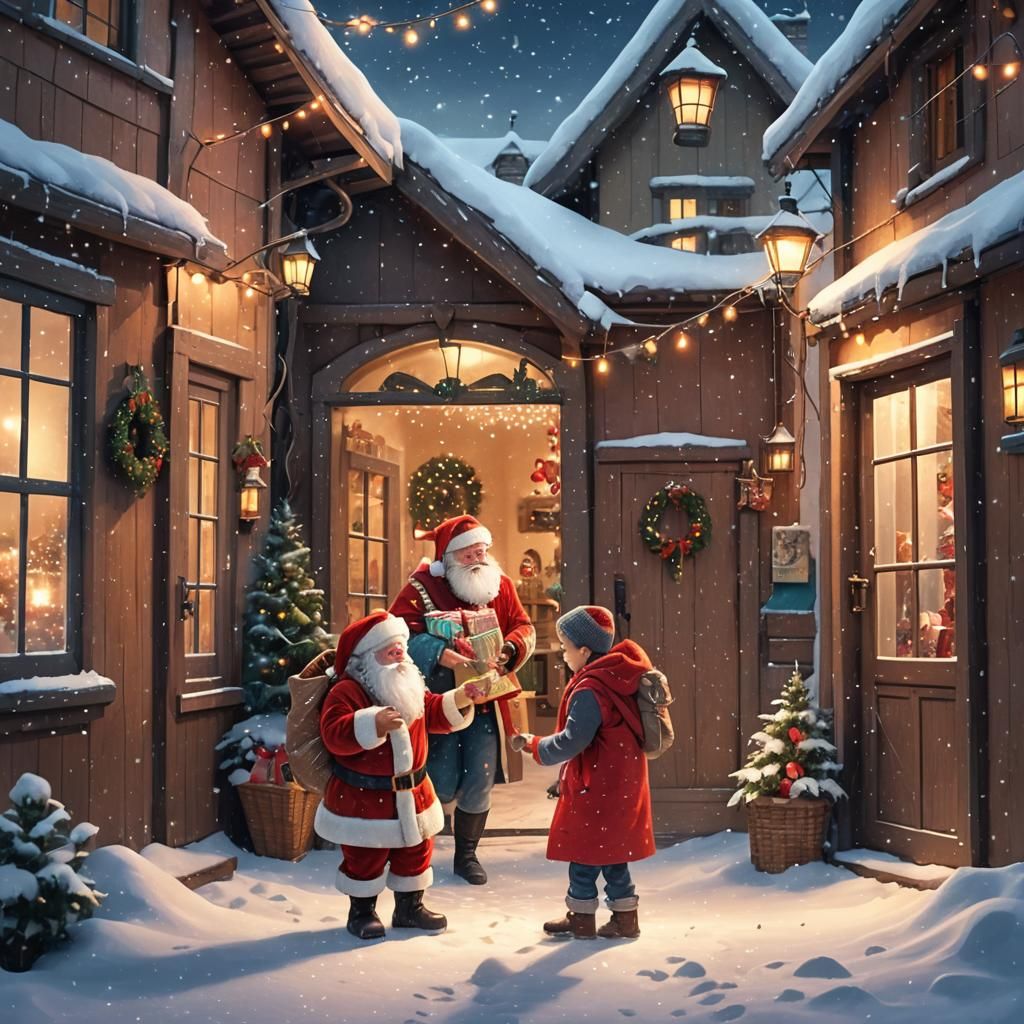 Whimsical Santa Nicolas in a Joyful Winter Wonderland