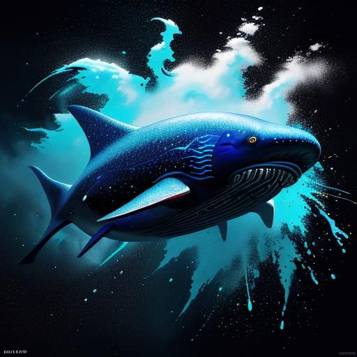 Cosmic Blue Whale in Deep Space Graffiti Art