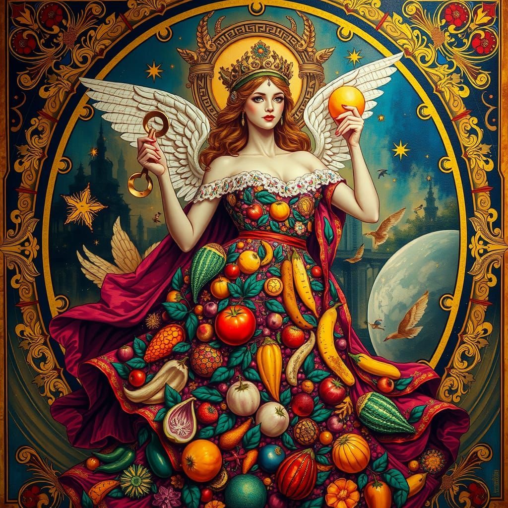 Virgo Goddess in Art Nouveau Street Art Style