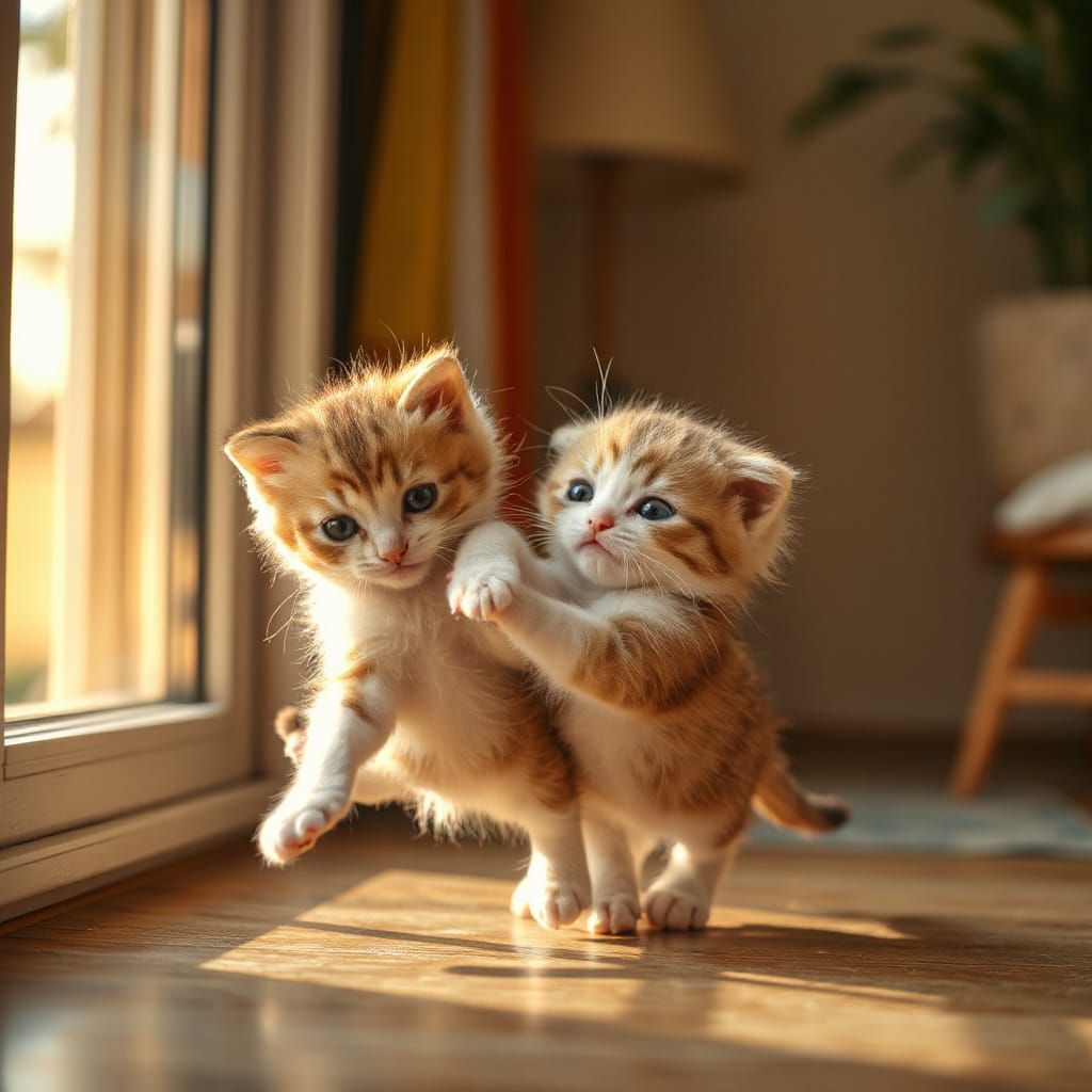 Cute Kittens Play in Warm Sunlight