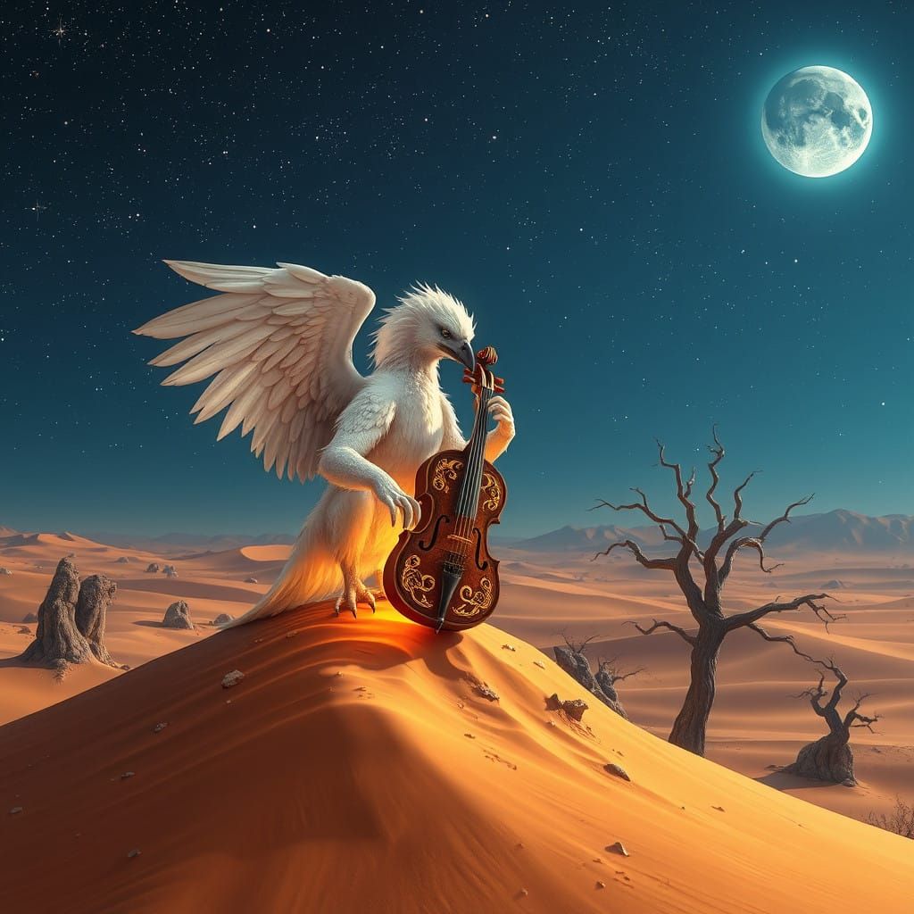 Majestic Griffon Performs Under Celestial Night Sky