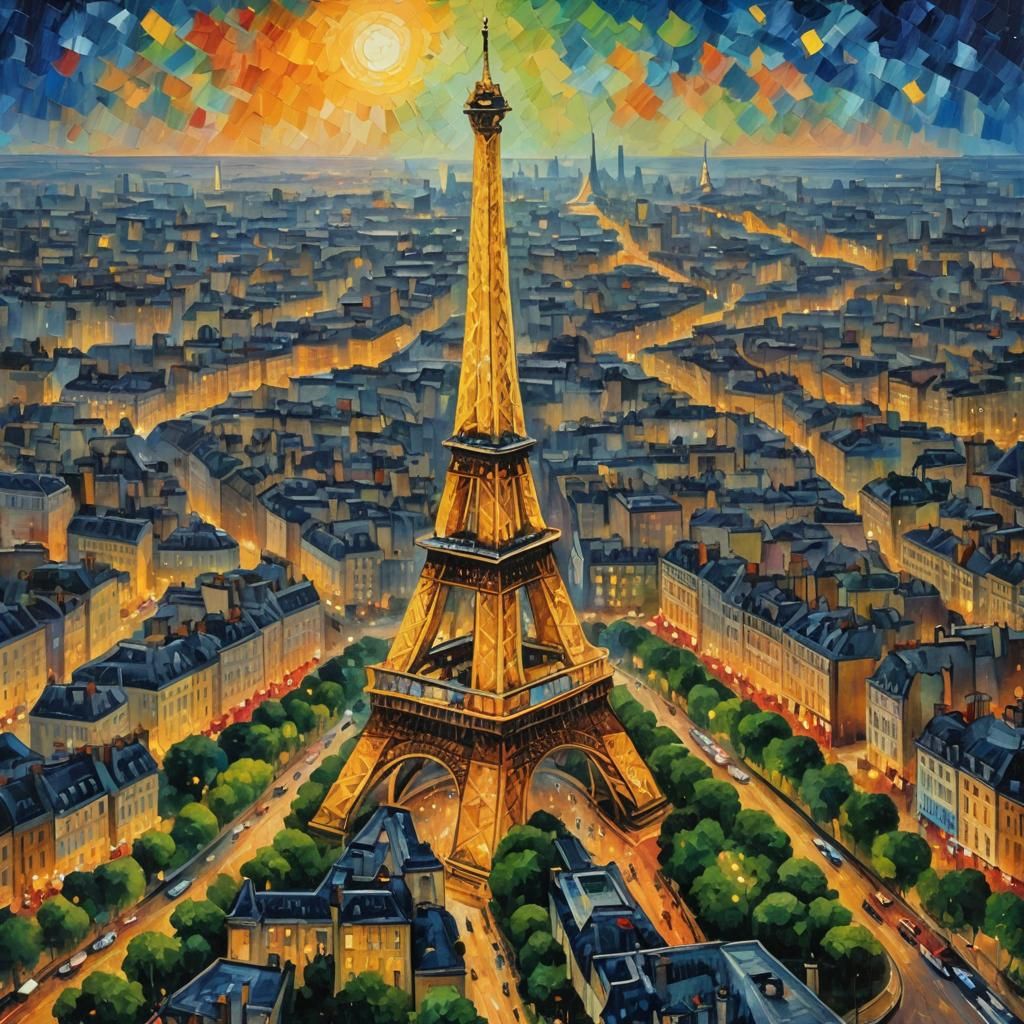 Eiffel Tower in Paris: Expressionist Oil Painting