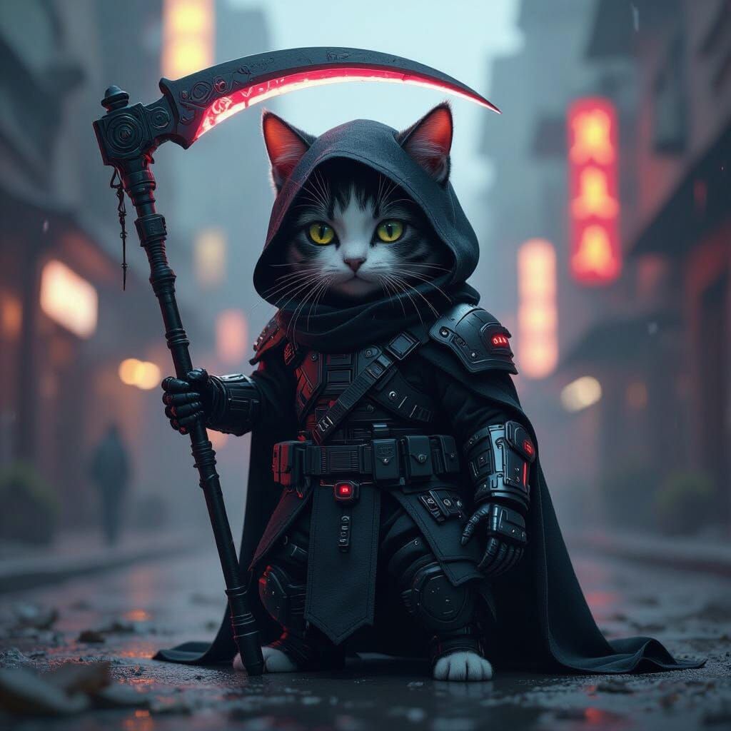 Cyber Skeleton Cat Grim Reaper Assassin in Tactical Gear