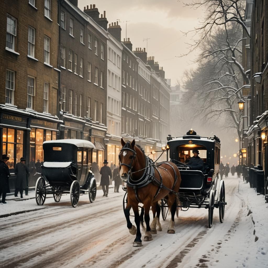 Victorian London Scene in Winter, Soft Bokeh