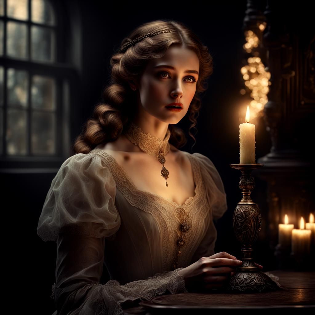 Mysterious Edwardian Girl with Candle