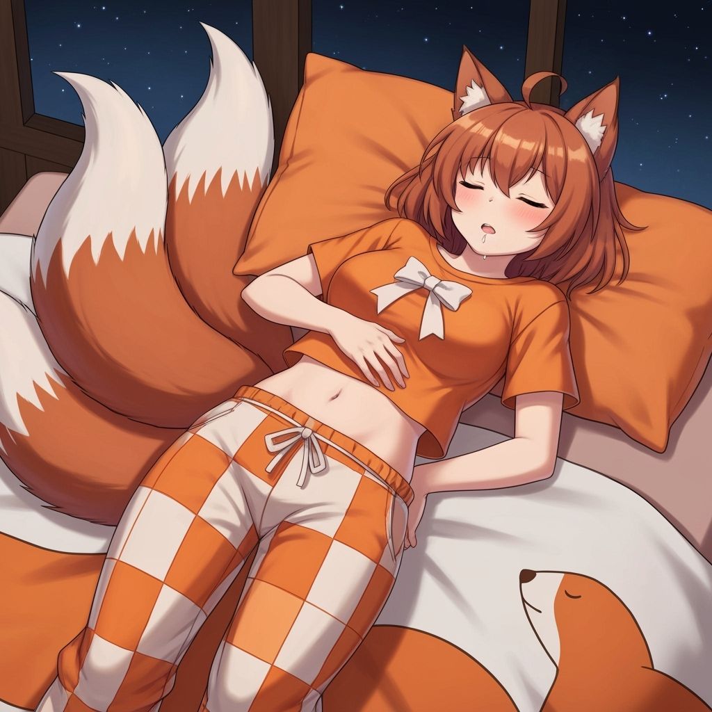 Anime Fox Girl Asleep in Cozy Bedroom