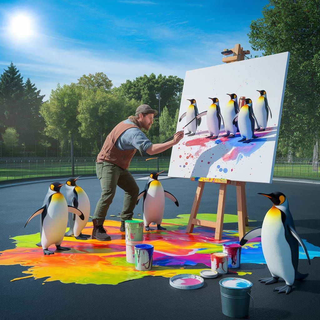 Penguin Chaos: Watercolour Painting at the Zoo