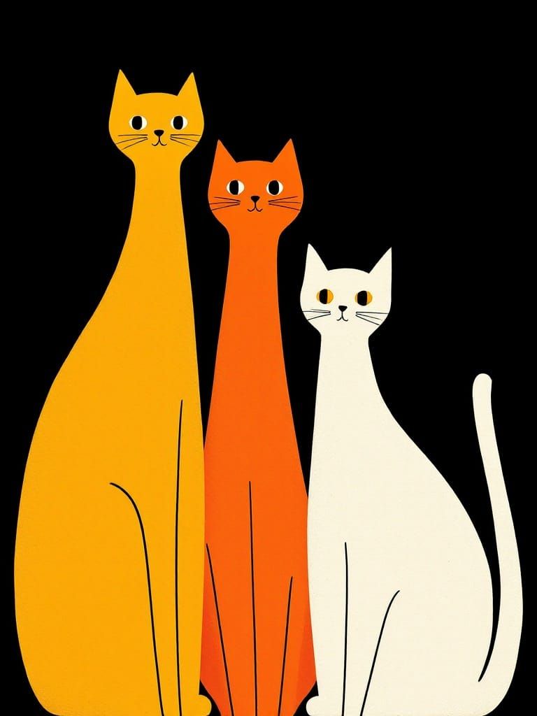 Stylized Cats in Geometric, Modernist Illustration