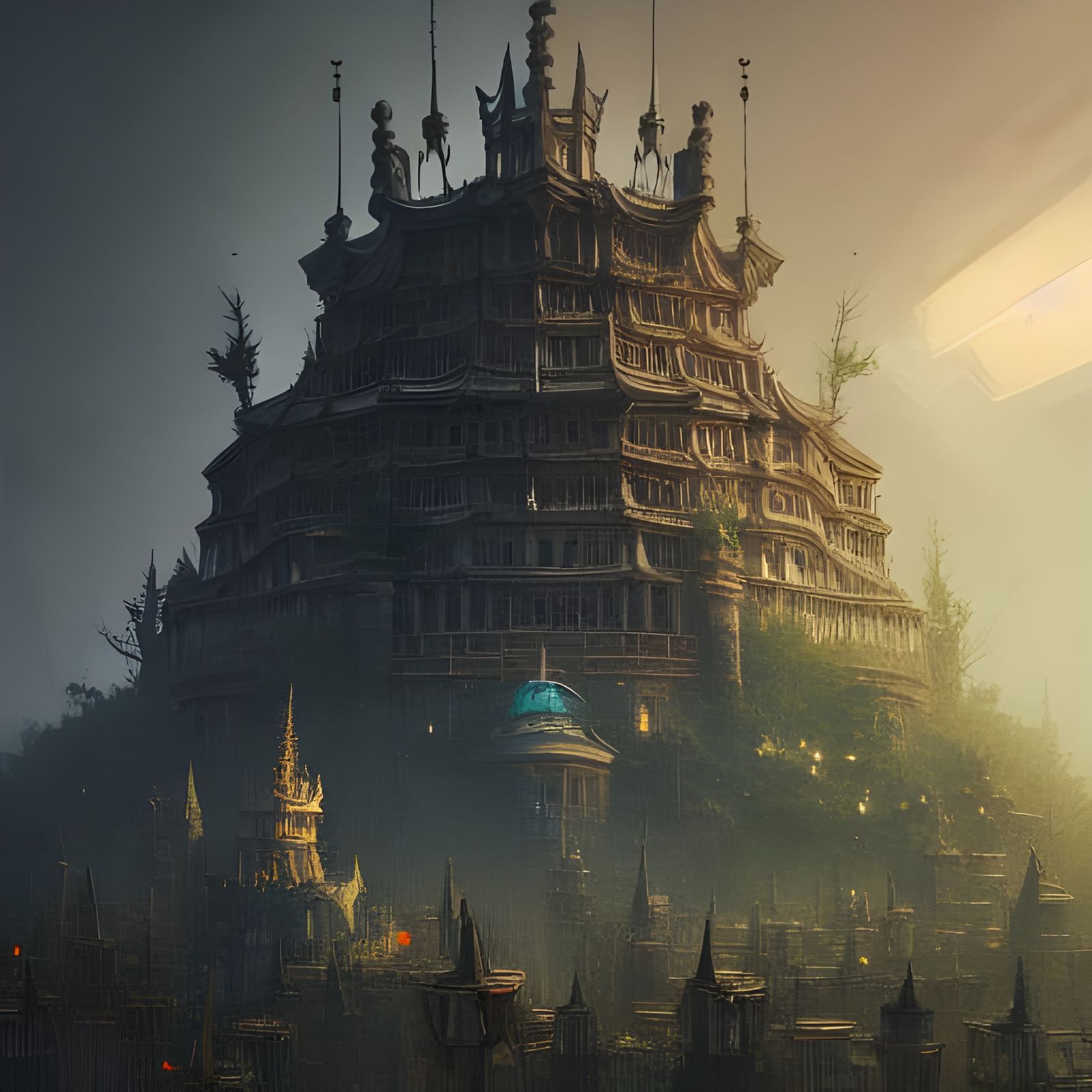 Enigmatic Citadel: Hyperdetailed Fantasy Art