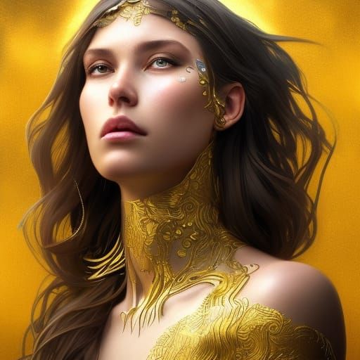 Golden Goddess Portrait in Hyperdetailed Style