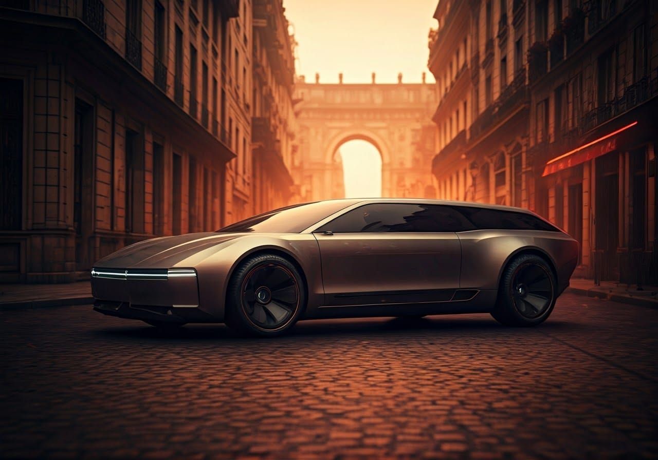 Retro-Futuristic Lincoln Kombi Cruises Neo Paris Autumn Stre...