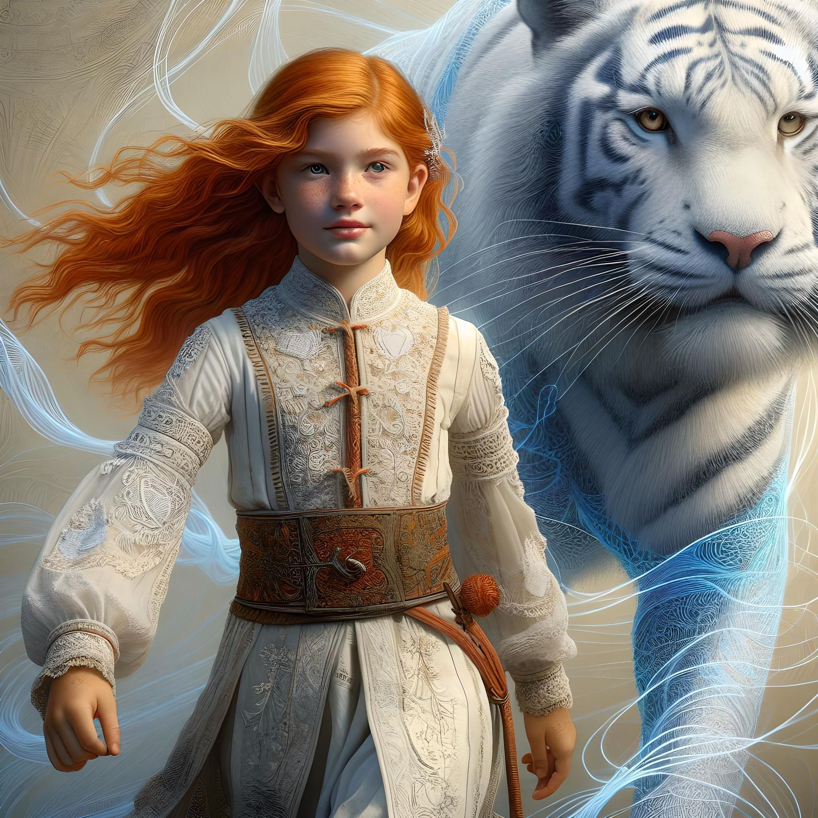 Girl and Tiger on a Quest in Digital Painting