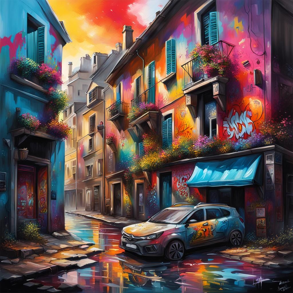 Fantasy Landscape in France: Graffiti Art Style