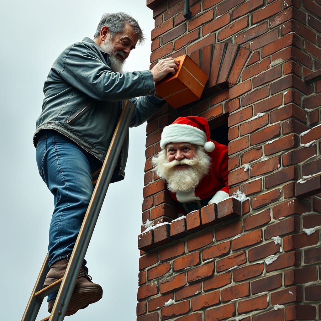 Middle-Aged Man Discovers Santa Stuck in Chimney