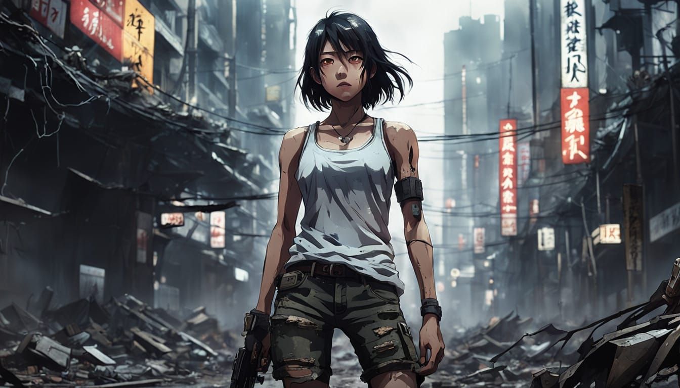 Young Japanese Heroine Stands Resolute in Post-Apocalyptic R...