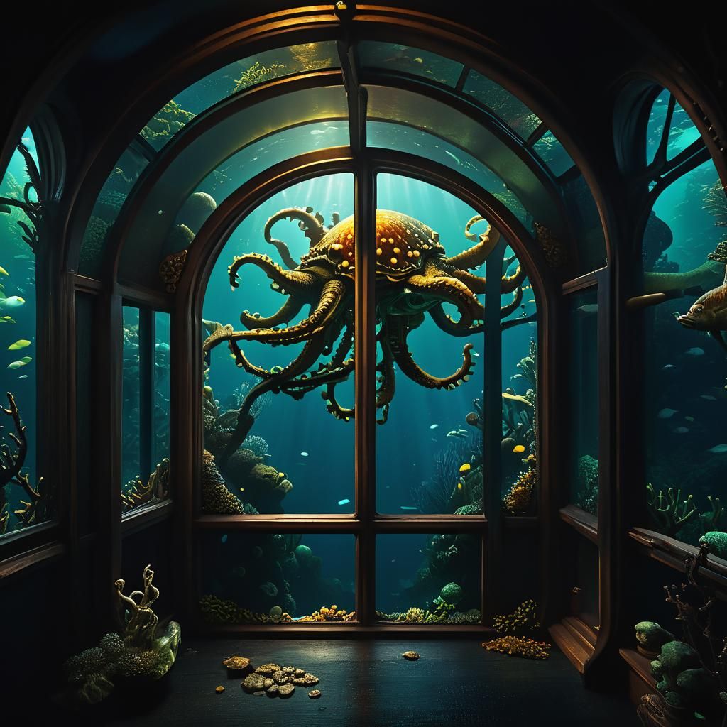 Undiscovered Underwater Creatures Looming, Detailed Matte Pa...