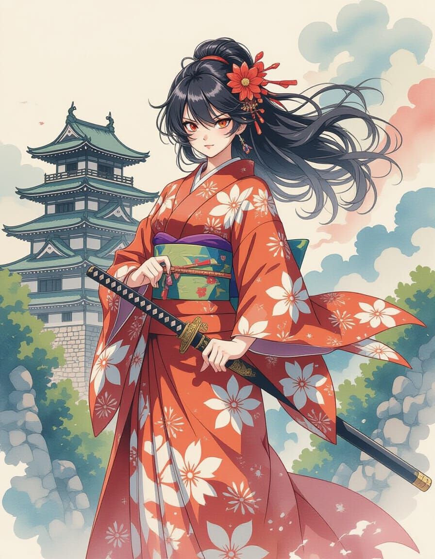 Anime Character Illustration in Gouache and Watercolor Style