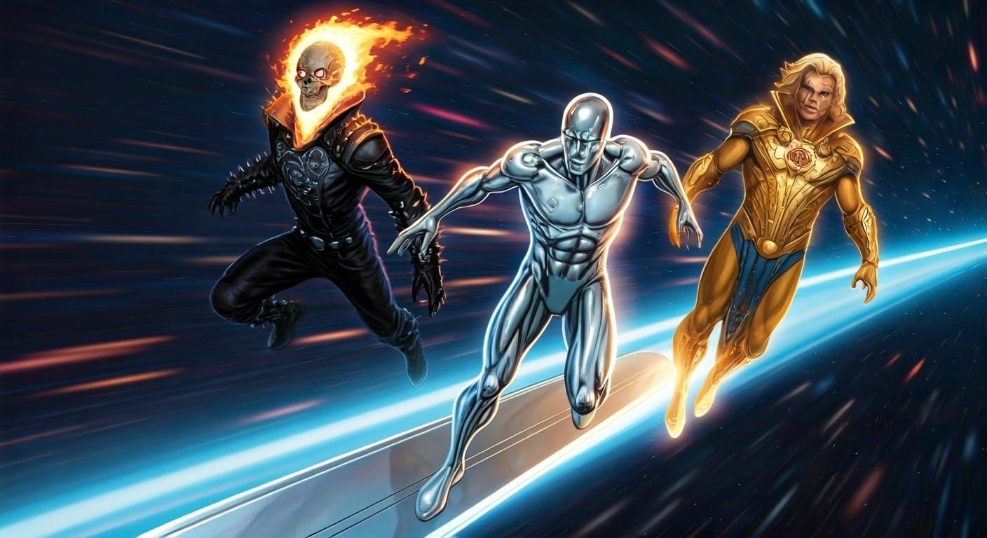 Silver Surfer flying through the universe at ludicrous speed...