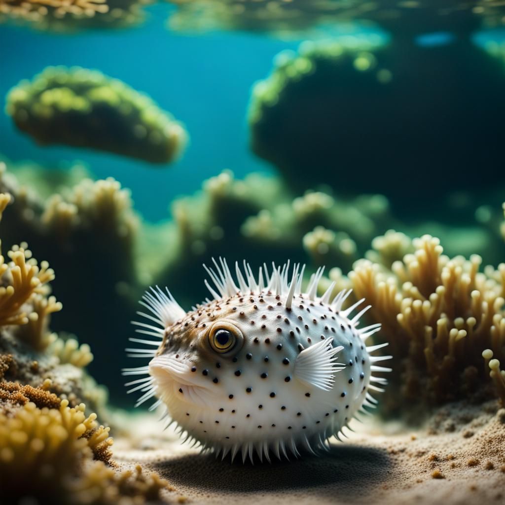 Puffed Up Puffer Fish in Natural Habitat
