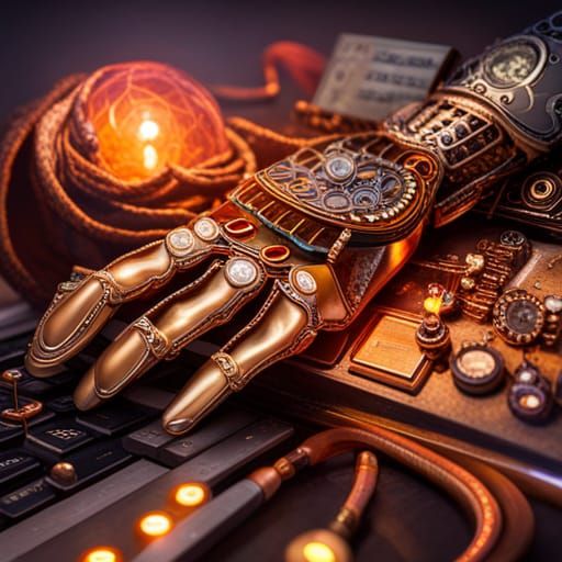 Steampunk Glove with Keyboard and Crystal
