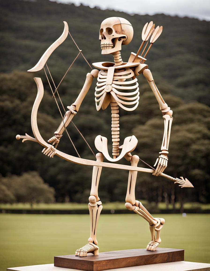 Wooden Skeleton Archer in Maori Carving Style