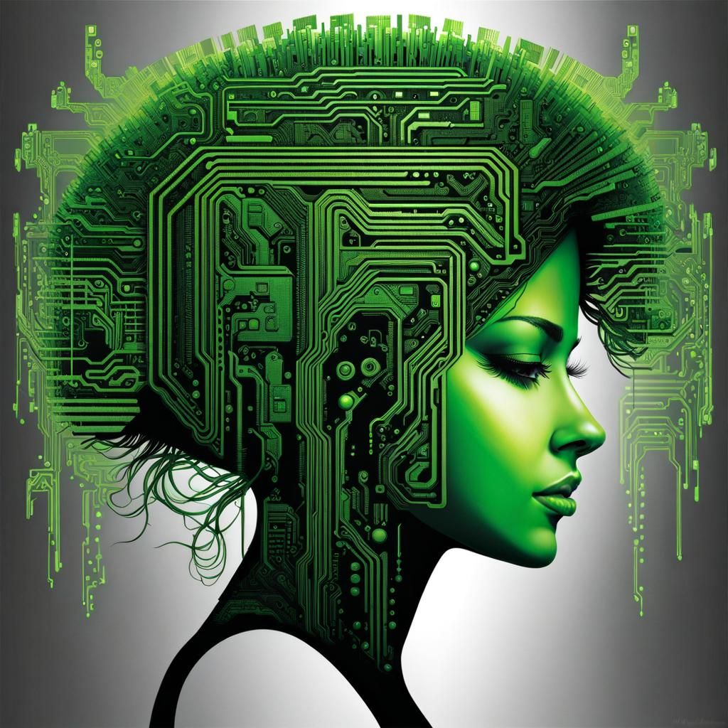 Green Binary Portrait in Sci-Fi Style