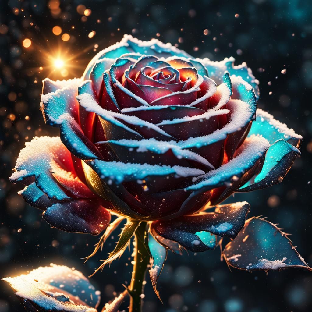 Holographic Rose in Sparkling Snow: Hyperrealistic Concept A...
