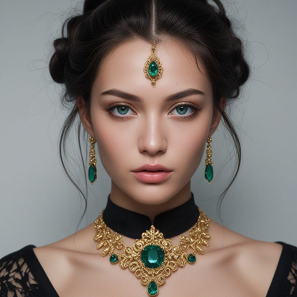 Emerald Goddess: Dark, Mystical Realism Portrait