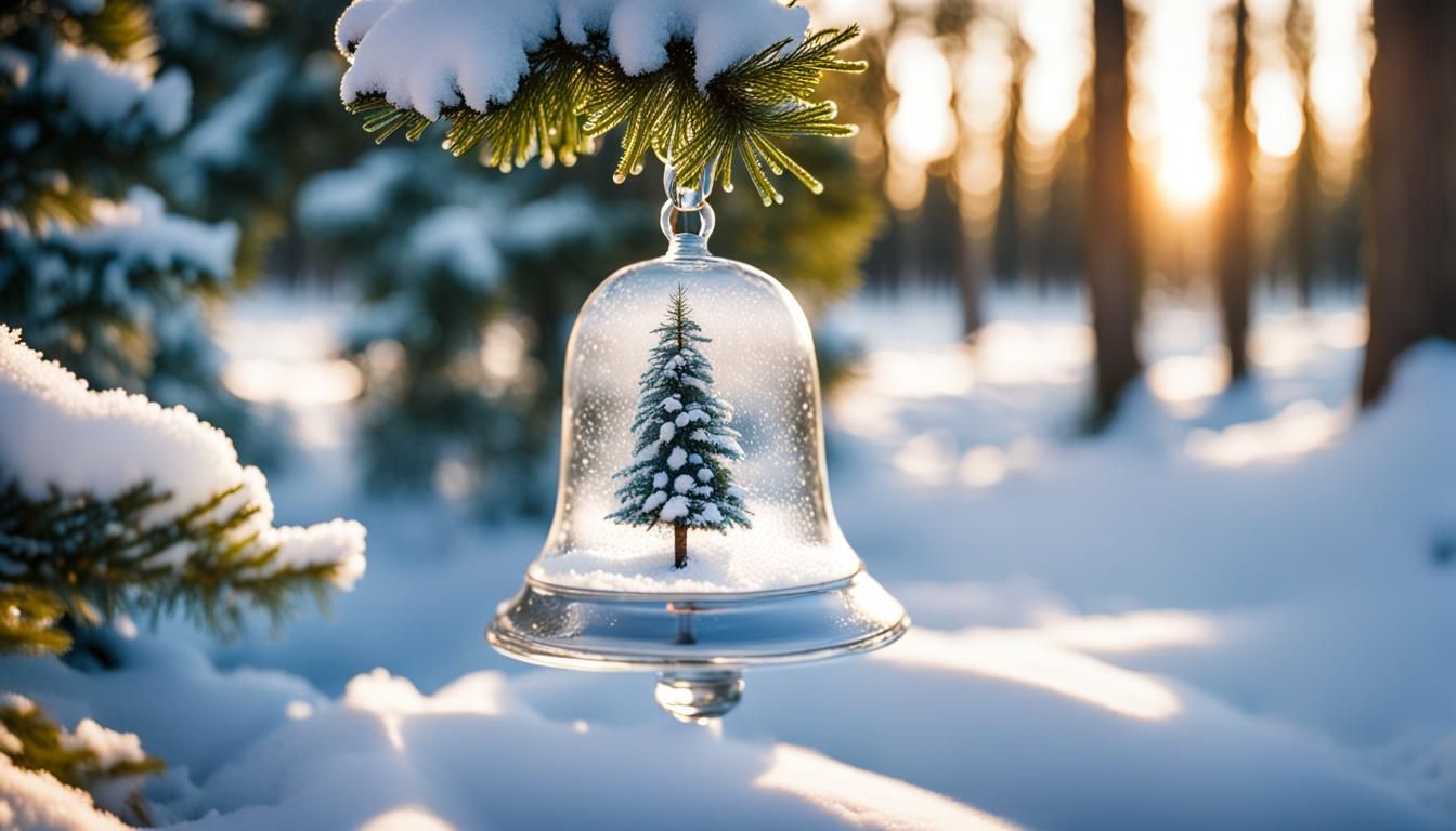 Crystal Bell Amidst Snowy Fir Trees