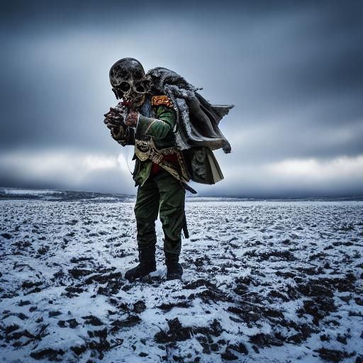 Dead Napoleonic Soldier in Snowy Field