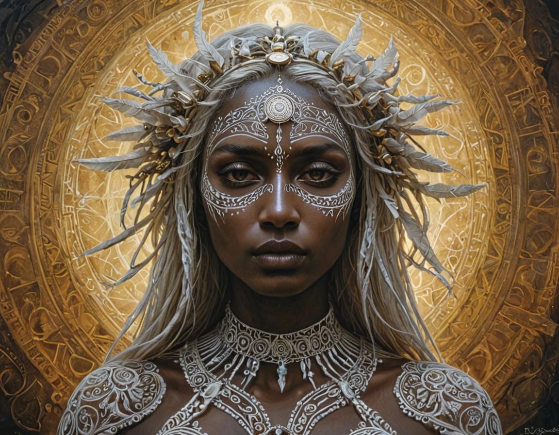 Ethereal Seer in Ancient Tribal Patterns with Dark Lips and ...