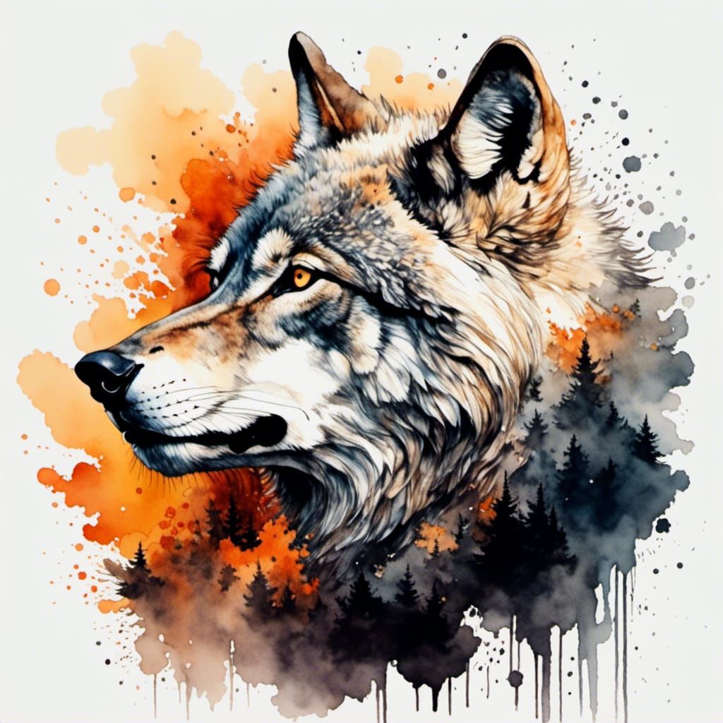 Wolf Profile in Lush Nature Digital Art