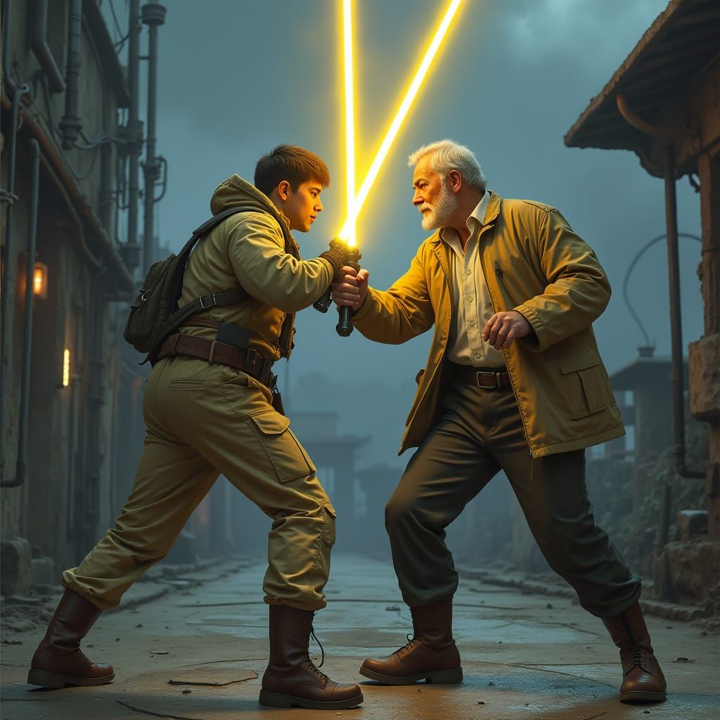 Epic Lightsaber Duel on Industrial Platform